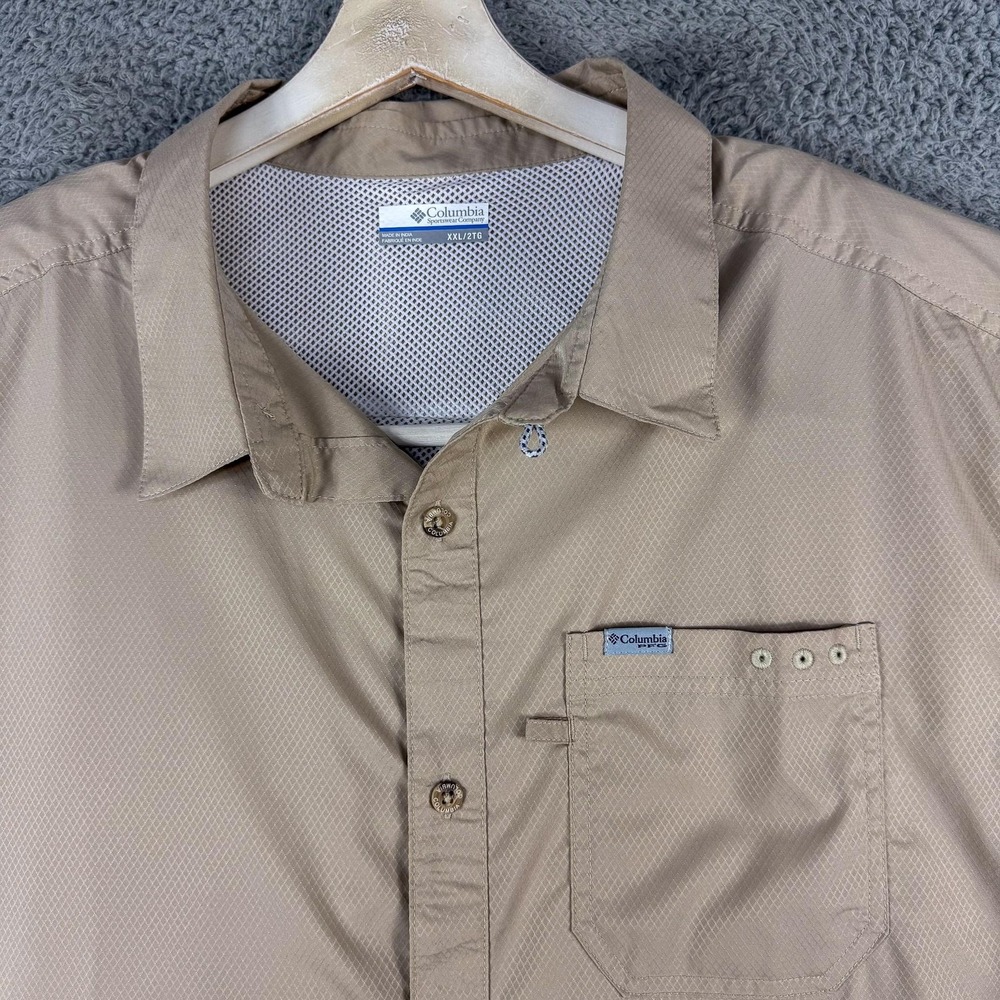 Columbia PFG Shirt Mens 2XL Tan Omni-Shade Short Sleeve Vented Fishing Outdoors - Picture 2 of 13